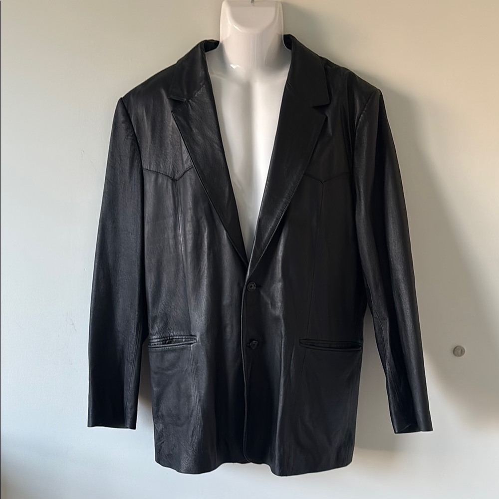 Oakridge Men's Genuine Leather Black Blazer Oversized Long - Picture 2 of 12